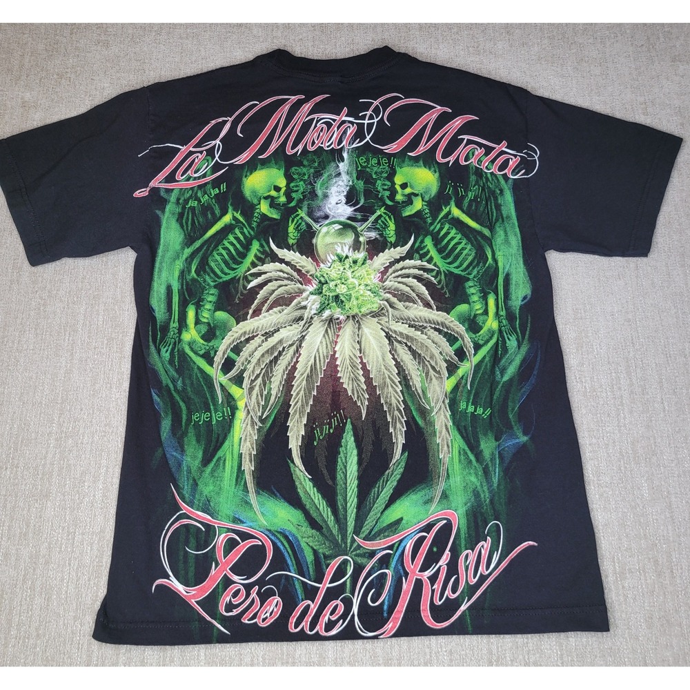 Unbranded T-Shirt Mens L Black Graphic La Mota Mata‎ Pero de Risa Weed Skull